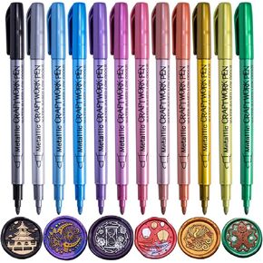 Wax Seal Kit, 12PCS Metallic Marker Color Pen for Decorating Wax Seal Stamp, Premium Wax Seal Set for Wedding Wax Envelope Seal, Fit All Beads or Wax Seal Sticks (Wax Seal Pen Kit 1)