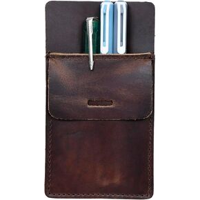Pocket Protector Pocket for Men, Genuine Buffalo Leather Pen Protect Holder for Heavy Duty Shirts, Lab Coats, Holds Pens, Pointers, Cards, Hold 6 Pens and Pencils