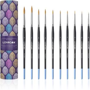 Detail Paint Brushes 10pcs Synthetic Sable Miniature Paint Brushes for Fine Detailing & Art Painting - Acrylic, Watercolor, Oil & Paint by Numbers, Models, Figurine, Craft, Face, Nail
