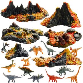 6 Pcs Mini Volcano Model with 12 Pcs Mini Dinosaur Figurines Plastic Dinosaurs Figurines Artificial Volcano Set for Dinosaur Cake Topper Birthday Gifts Party Supplies