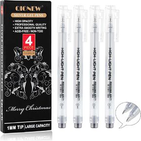 White Gel Pens,4 Pack, 1mm Fine Point Opaque White Archival Ink Pens,Gel Ink Pen Set,for Black Paper Drawing,Card Making, Art Highlight & Artists Drawing