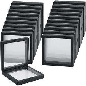 20 Pcs Black 3D Floating Display Case 3.5 x3.5X 0.8 inch, Challenge Coin Display,Transparent PE Jewelry Storage Box, Floating Display Holder Stands for Antique Challenge Coins, Medallion, Stamps