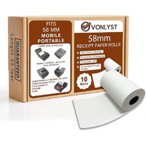 Receipt Paper Roll for 58mm Mobile Portable Thermal Printer (Pack 10 rolls)