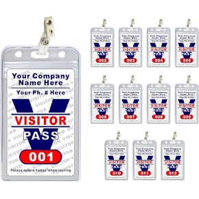 Visitor Pass Badges - PVC Plastic (Custom Printed with Your Company INFO) Available in 12, 36, 60 and 108 Piece Sets. Made in The U.S.A.