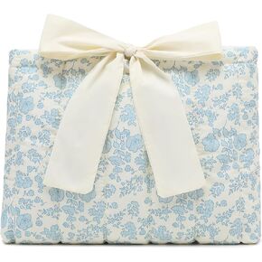 Quilted Bow Bible Sleeve Cover for Women - Book Carrying Case Bag for Teen Girls, Bible Carrier Holder (Blue Floral)