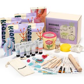 Kiocure Air Dry Clay for Adults & Kids, Pottery Tool Kit, DIY Kits for Adults with Air Dry Clay Paint & Varnish, Pottery for Beginners at Home