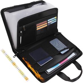 Fireproof Accordion File with Handle, Expandable File Folder Organizer, 13 Pockets Important Document Organizer with Lables & Zipper, Portable Paper File Organizer for Letter A4 Files