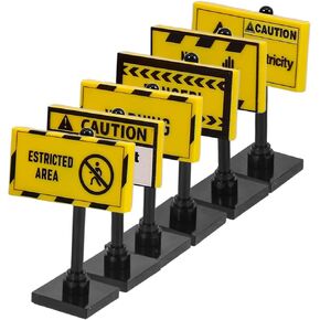 Yardwe 6pcs Traffic Signs Playset with Building Bricks and Lights for Educational DIY Street Model for Learning and Imaginative Play