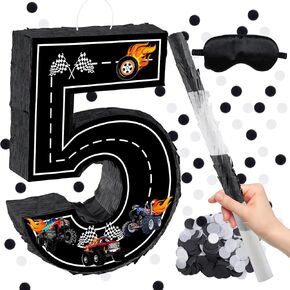 Truck Number 4 Pinata, Truck Birthday Decorations with 16 Inch Piñata Stick Blindfold Confetti for 4th Birthday Party Supplie