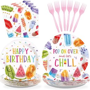 Grencian 96 PCS Popsicle Party Party Supplies لوحات الآيس كريم والمناديل التي يمكن التخلص منها لوحات الحزب