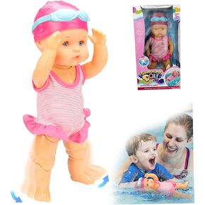 Swimming Baby Doll with Movable Joint Battery Powered Breaststroke Swimming Doll with Detachable Suit Cute Realistic Waterproof Baby for Pool Bathtub, No Battery