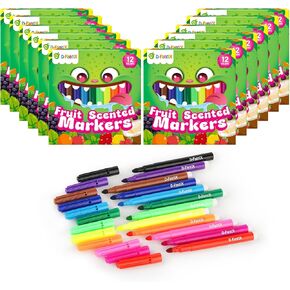 D-FantiX 12 Packs Fruit Scented Washable Markers for Kids Toddlers, 144 Count Coloring Markers Set, Bulk Art Supplies, Back to School Supplies, Gifts for Party Favors, Classroom Prizes, Donations