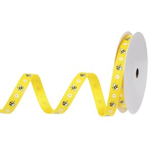 Bee Teacher Daisy Flower Grosgrain Ribbon, 3/8 Inch x 10 Yard Yellow Black Bee Summer Ribbon for Gift Wrapping, Hair Bows, Party Decoration, DIY Crafts