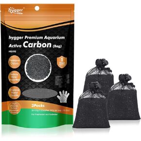 Hygger Aquarium Carbon المنشط ، الفحم المنشط قشرة جوز الهند الطبيعية المتميزة للمياه العذبة والمياه المالحة ، وسائط مرشح خزان الأسماك ، الكربون لتنقية المياه (10.5 أونصة مع حقيبة شبكية دقيقة)