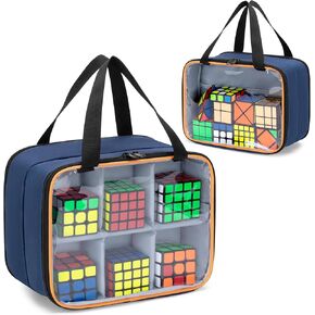 LUXJA PVC Visible Speed Cube Storage with Inner Mesh Pocket, Double Layer Storage Bag Compatible with Rubix Cube Set, Blue