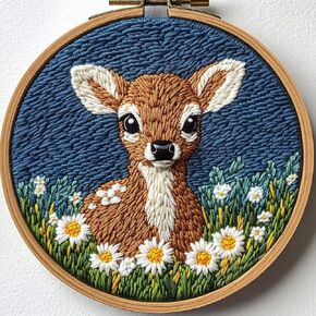 Punch Needle Kit for Beginners, Punch Stitching Kit for Adults, Needle Punch Kits for Adults, Little Sika Deer and Daisy Flowers DIY Embroidery Set for Crafting and Decorations