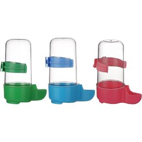 3pcs Bird Water Feeder for Cage, Parrot Drinking Water Dispenser, Easy to Install, Plastic, Red Blue Green, 4.7x1.7inch Budgie Food Bowl Birdcage Accessories
