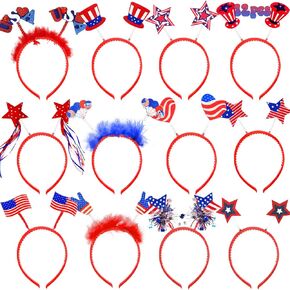 WODMAZ 12PCS Patriotic Headbands, 4th of July Headbands with Stars Flag Uncle Sam Hat, Patriotic Boppers Accessories for 4th of July Independence Day Party Favors