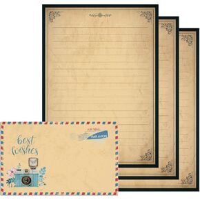 Lined Vintage Stationary Paper, 7.3 x 10.2 Inch Old Fashion Stationary Paper and Envelopes Set, 48 Sheets + 24 Envelopes Letter Writing Stationery Set for All Occasion