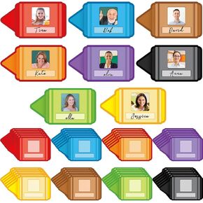 Fuutreo 48 Pcs Crayon Cutouts Crayon DIY Photo Cut-Outs Colorful Paper Bulletin Board Decor with Name Tags and Glue Points, Card Stock for DIY Crafts Bulletin Board Wall Reading Room Display Decor