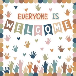 68 Pcs Boho Classroom Bulletin Board Decorations Everyone is Welcome Bulletin Board Cutouts Boho Heart Hand Paper Cutouts for School Classroom Home Wall Door Office Craft Party Decor