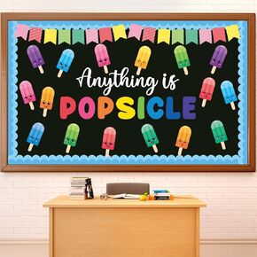 Summer Ice Pop Classroom Bulletin Board Decorations, Motivational Sweet ICY Pop Paper Cutouts for Back to School Colorful ICY Lolly Cutouts for Ice Cream Party Home School Wall Door Supplies Decors