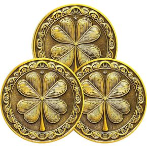 Lucky Coin with Four-Leaf Clover & Eagle Design – Good Luck Charm with 777 – 1.57 Inch Lottery Ticket Scratcher Tool (Single Coin)