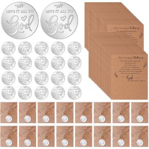 25 Sets Christian Party Favors Pocket Prayer Coin Gift Give It All to God Tokens Double Sided Engraving Religious Prayer Pocket Token with Scripture Cards Bags for Coworker Church Funeral