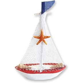 Daimay Nautical Ornaments Miniature Beach Ornament Kits Mini Seaside Sailboat Model Micro Landscape Scenery Decor Aquarium Terrariums Miniature Gardens - White Netting Blue Flag