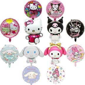 Kitty Birthday Party Supplies, 12Pcs Foil Balloons for Kawaii Party Decorations, Kitty Party Foil Balloons for Girls Kids Boys