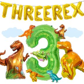 16Pcs Three Rex Balloons, Three Rex Birthday Party Decorations Boy Dinosaur 3rd Birthday Party Supplies Include Three Rex Balloon Dinosaur Foil Balloons for 3 Rex Birthday Decorations Boys