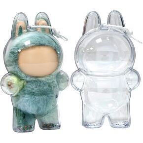 Protective Case for LAfufu The Monsters Have a Seat, Display Box Hard Case Accessories Cover with Silicone Strap White - Sitting, Clear (No Doll, 17cm)