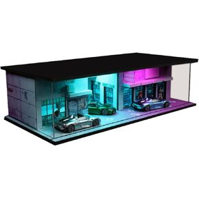 1:64 Neon Style LED Display Diorama – Model Scene with UV Printing, Multi-Color Lights & Accessories – for Diecast Cars & Figures (Vehicles Not Included)
