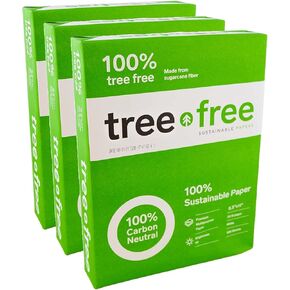Tree Free Copy Paper, 20 LB, 8.5" x 11", 92 Bright 100% Tree Free Carbon Neutral Acid Free, Made from Sugarcane Waste Fiber (500/Ream), 3-Reams