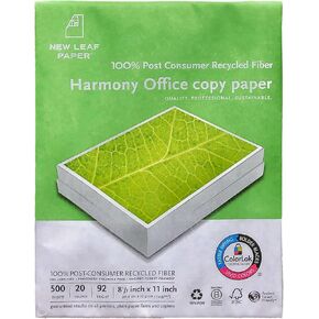 100% Recycled Printer Paper, 20 lb Harmony Multipurpose Copy Paper, 500 Sheets, HP ColorLok Certified, Made in USA, White, 8.5" x 11" (10800)