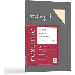 Southworth R14ICF 100% Cotton Resume Paper Ivory 24 lbs. 8-1/2 x 11 Wove 100/Box