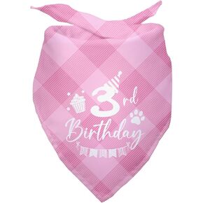 Dog Birthday Bandana 3rd Birthday Bandana Plaid Pink Dog Bandana Pet Lover Gifts Pet Puppy 3rd Birthday Party Decoration