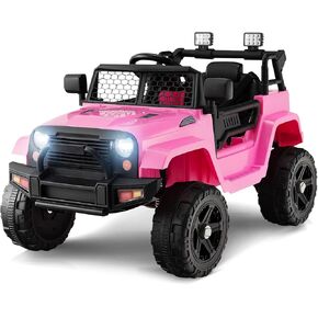 OLAKIDS Kids Ride On Truck, 12V Electric Vehicle Jeep Car with Remote Control, Toddlers Battery Powered Toy with 2 Speeds, Spring Suspension, Double Open Doors, LED Lights, Music, TF, USB, Mp3 (Black)