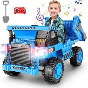 Hikole Ride on Dump Truck for Kids, 12V Ride on Car with Parent Remote, Shovel, Electric Dump Bed, Music Player, Ride on Construction Vehicles for Kids for Boys Girls, Orange