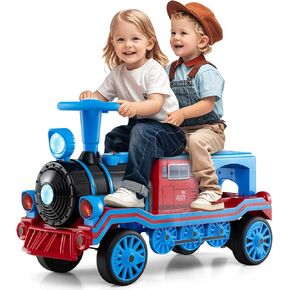 Costzon Ride on Train Trackless, 12V 2-Seater Ride on Toy with Train Whistle, LED Lights, Music & Removable Chair, Electric Train w/One-Button & Soft Start, Gift for Boys & Girls (2 Seaters,Red) in Saudi Arabia
