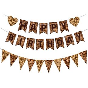 Cheetah Print Birthday Party Decorations,Leopard Happy Birthday Banners for Girls Women Birthday Party Decor Sulpplies