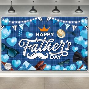 Happy Fathers Day Banner Decorations 70.9x45.3in Extra Large Size Father's Day Backdrop Banners Party Supplies Background for Photograph Indoor Outdoor Family Celebrations Wall Door Home Decor(blue)