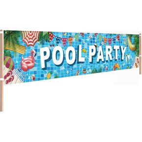 Large Size Pool Party Banner, Pool Party Outdoor Banner for Summer Pool Party Decorations,118 x 20 Inches