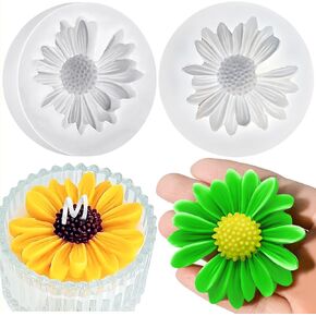2 pcs daisy زهرة السيليكون قالب ، قوالب شمعة الزهرة ثلاثية الأبعاد ، قوالب فندان شوكولاتة لزينة الكيك ، راتنج الصابون الصابون شمع البوليمر البوليمري طين الغجر سيارات الحرف