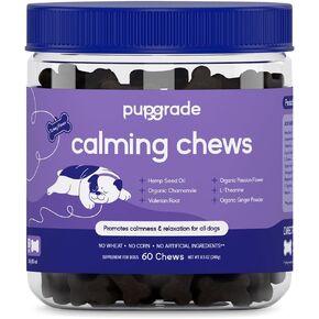 مضغ القلق من PupGrade - دعم القلق والتوتر لجميع الكلاب - استرخاء العضلات الطبيعي وتخفيف اضطراب المعدة العصبي - بدون قمح أو ذرة أو مكونات صناعية - بنكهة اللحوم - 60 قطعة مضغ ناعمة