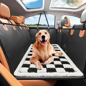 Backseat Pet Bed Mat,Dog Bed for Car,Dog Seat Cover for Car Back Seat, Non-Slip Travel Pet Mat, Fit for Backseat Extenders and Seat Covers (Black&White)