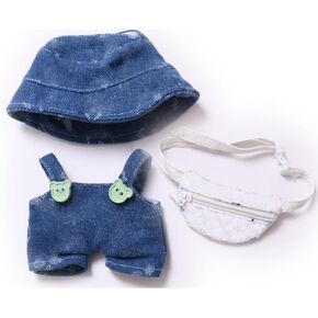 Clothes for 17cm Dolls, 3 Piece Set Including a Blue Rompers, Hat, Black Bag - Stylish Adorable Dolls Clothes Accessories - Ideal for Collectors - No Doll