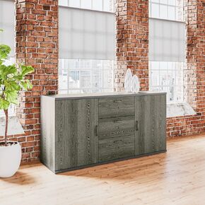 NBF Rivet Office Credenza - Modern Buffet Cabinet with Storage - Credenza Storage Cabinet with Drawers - Office Credenza with Weathered Gray Laminate (72" W)
