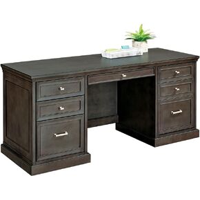 nbf signature series Statesman Credenza Desk 68" W x 24" D Gray with Box Drawers, Lockable Drawers, Keyboard Drawer, and Wire Management for Contemporary Office