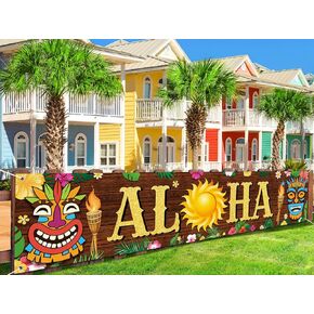 Hawaiian Aloha Banner Decorations, Tropical Tiki Luau Party Decorations, 99x18inchAloha Sign Party Background for Yard Indoor Outdoor, Luau Party Decorations Favors